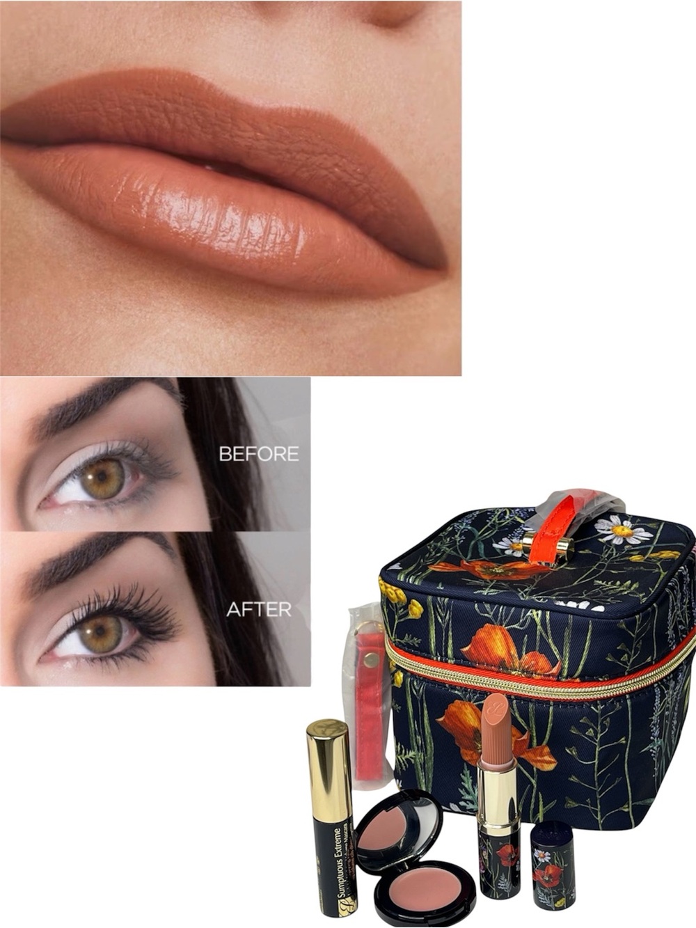 Estee Lauder 826 Modern Muse Lipstick Color Replenish Lip Balm Mascara & Bag Set